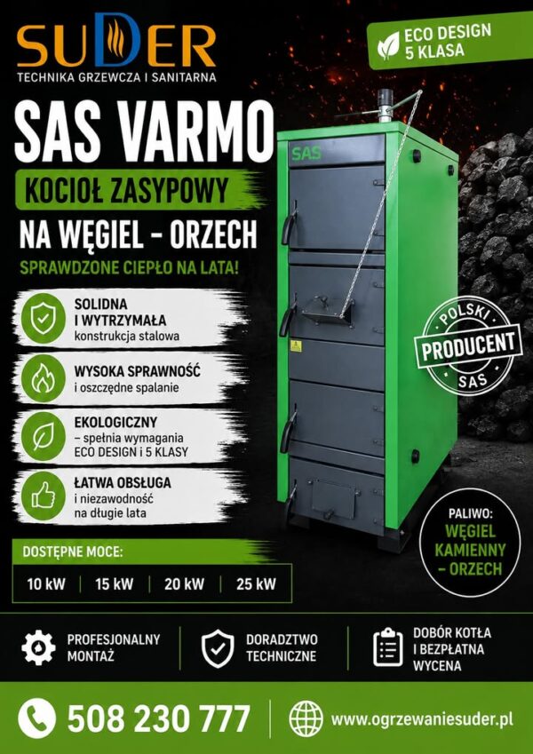 🔥 SAS VARMO – KOCIOŁ ZASYPOWY NA WĘGIEL 🔥 Szukasz solidnego i sprawdzonego kotła do…